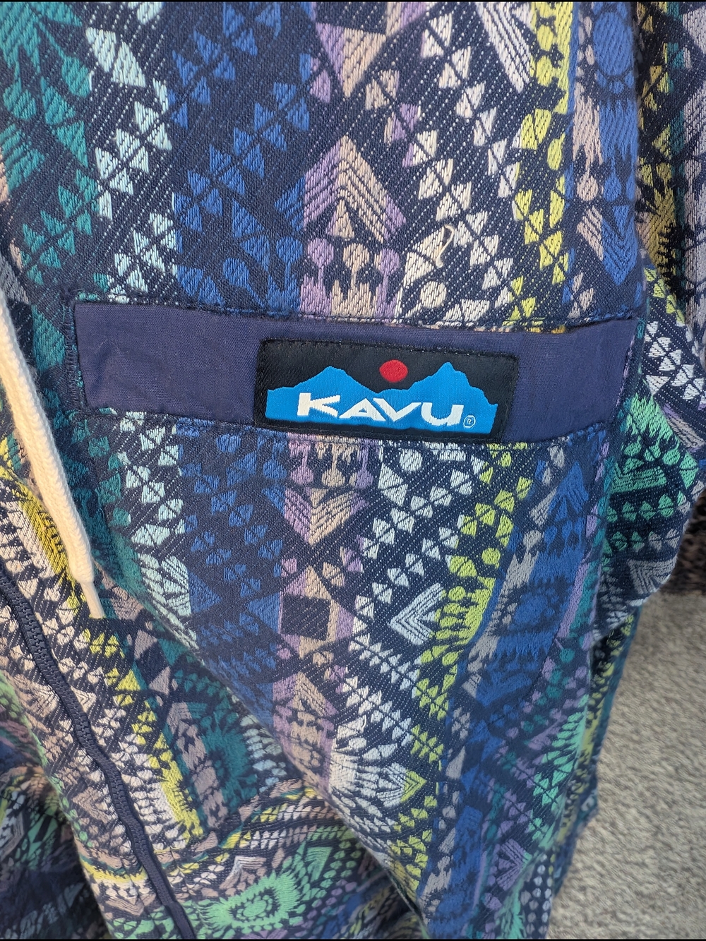 Kavu Outdoor Wear Patterned Blue-Green Hooded Zip-Up Long Length Sweatshirt XL - Picture 5 of 13